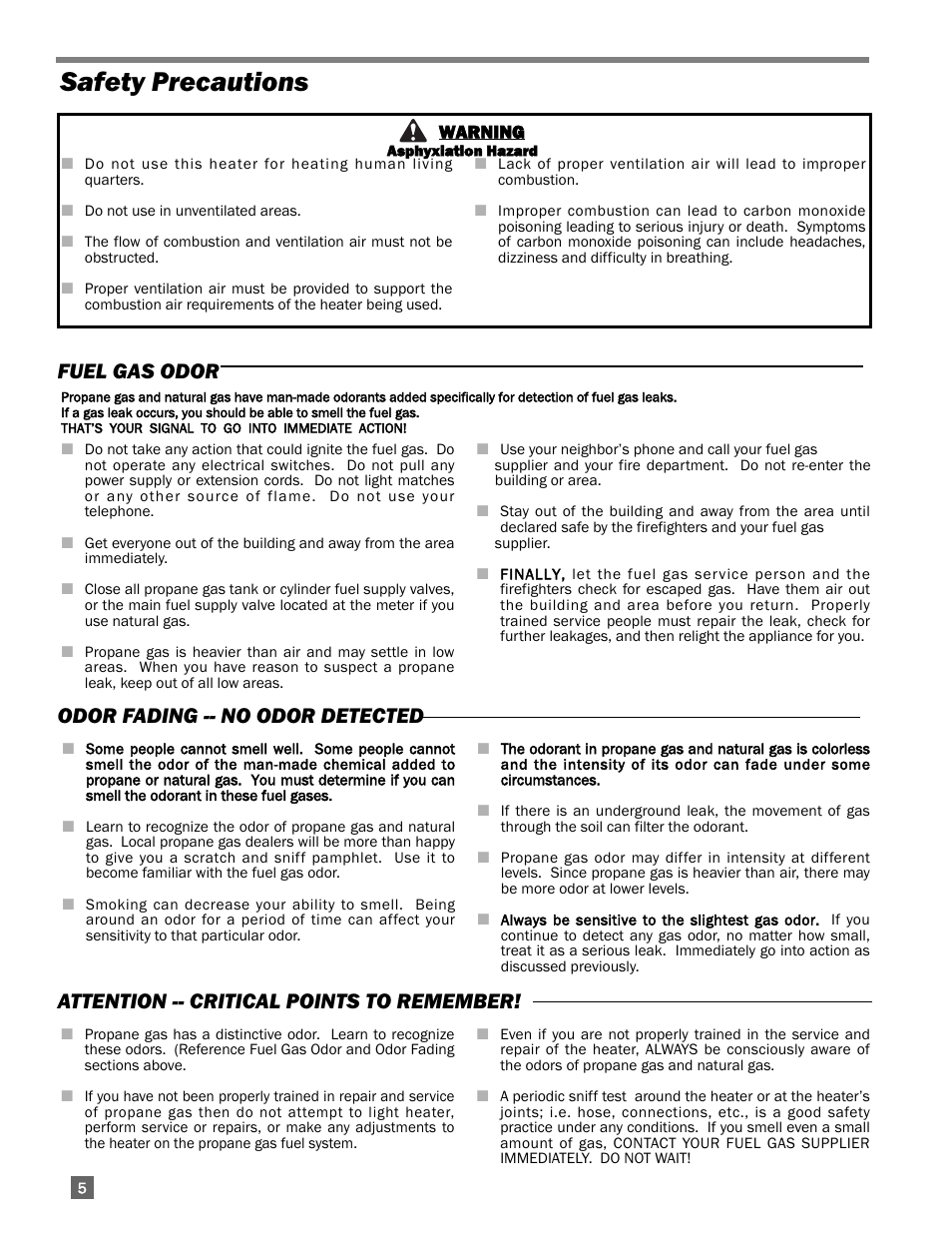 Safety precautions | L.B. White 400 Tradesman Portable Forced Air User Manual | Page 6 / 30