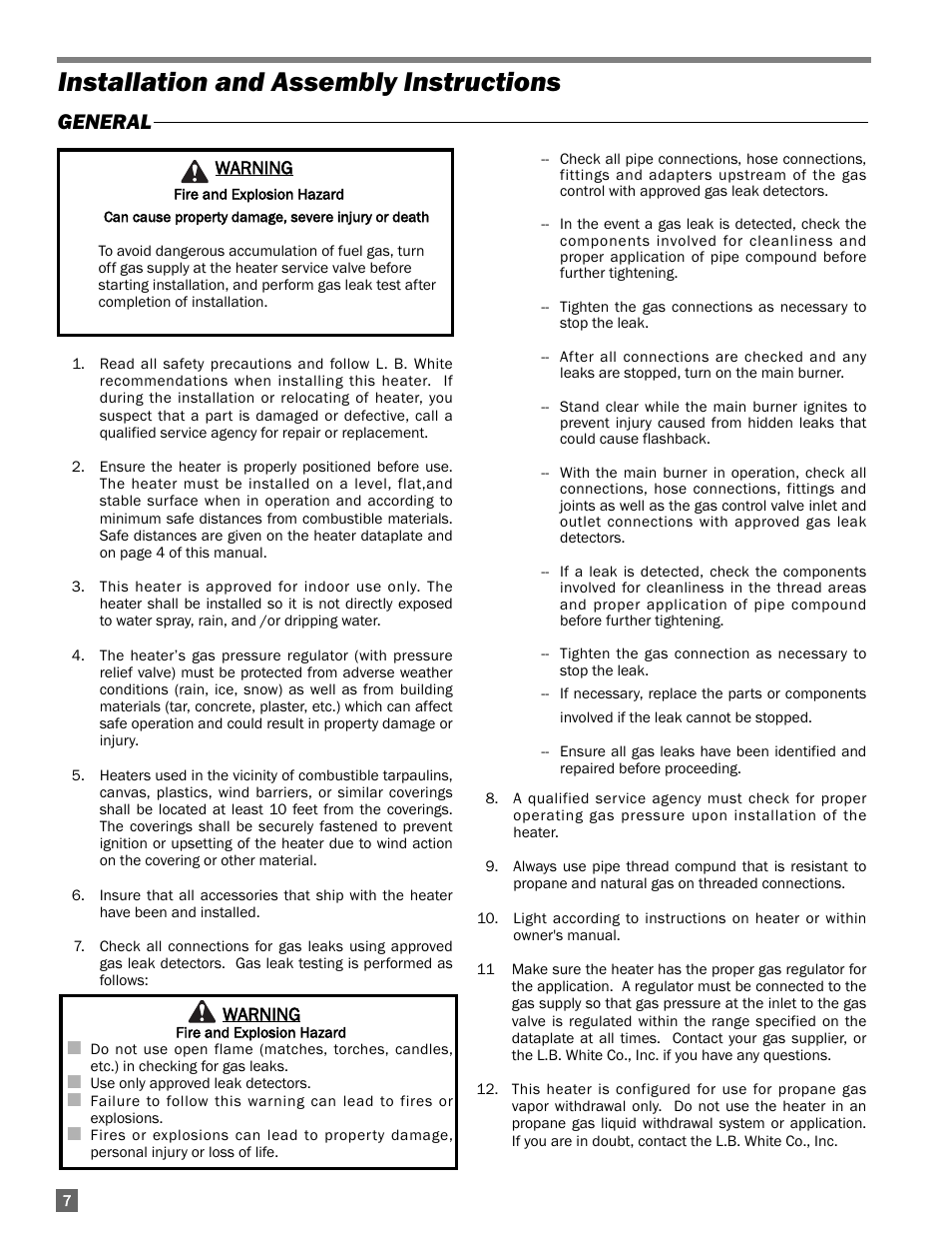 Installation and assembly instructions, General | L.B. White 400 Tradesman Portable Forced Air User Manual | Page 8 / 30