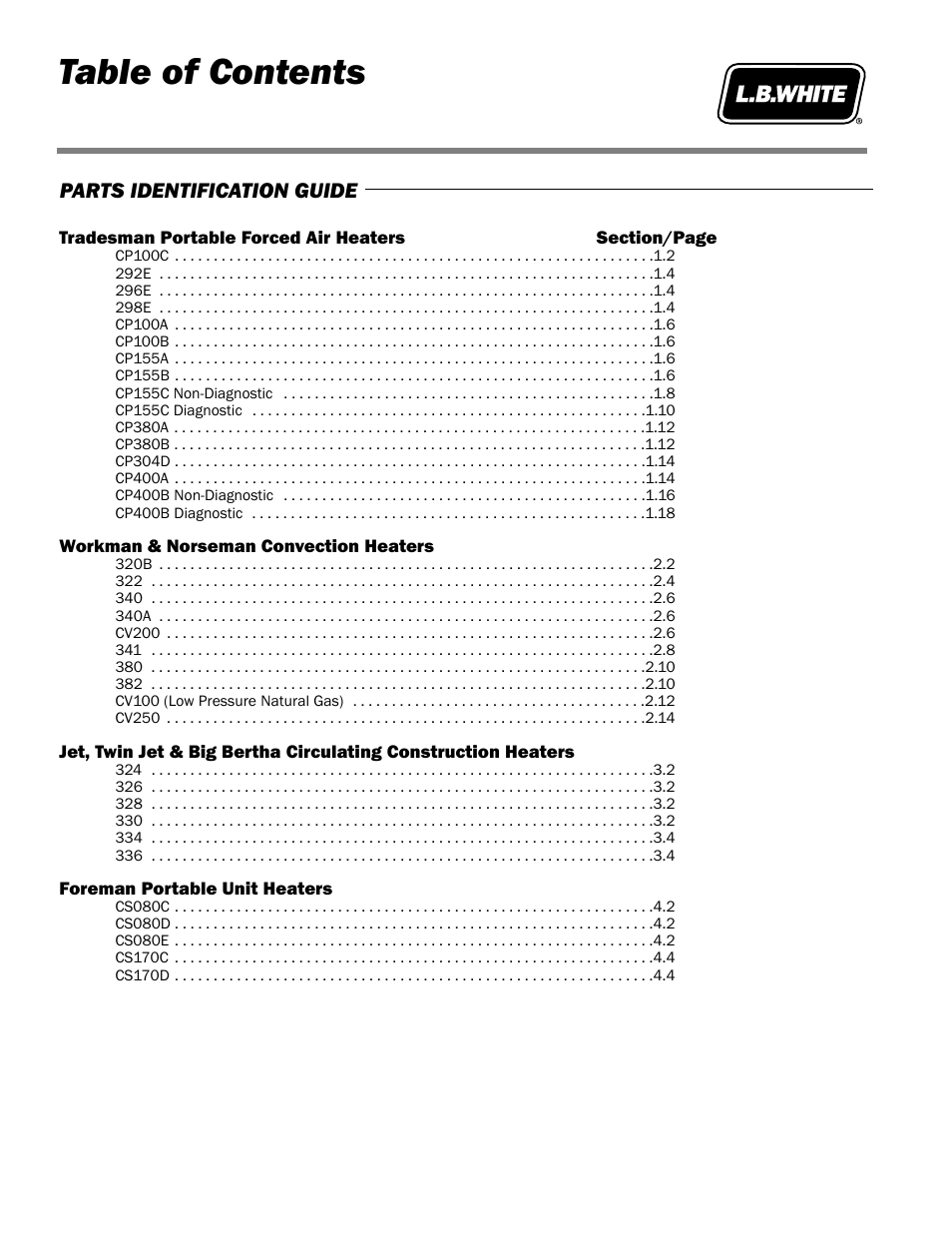 L.B. White Portable Gas Heaters User Manual | Page 2 / 99