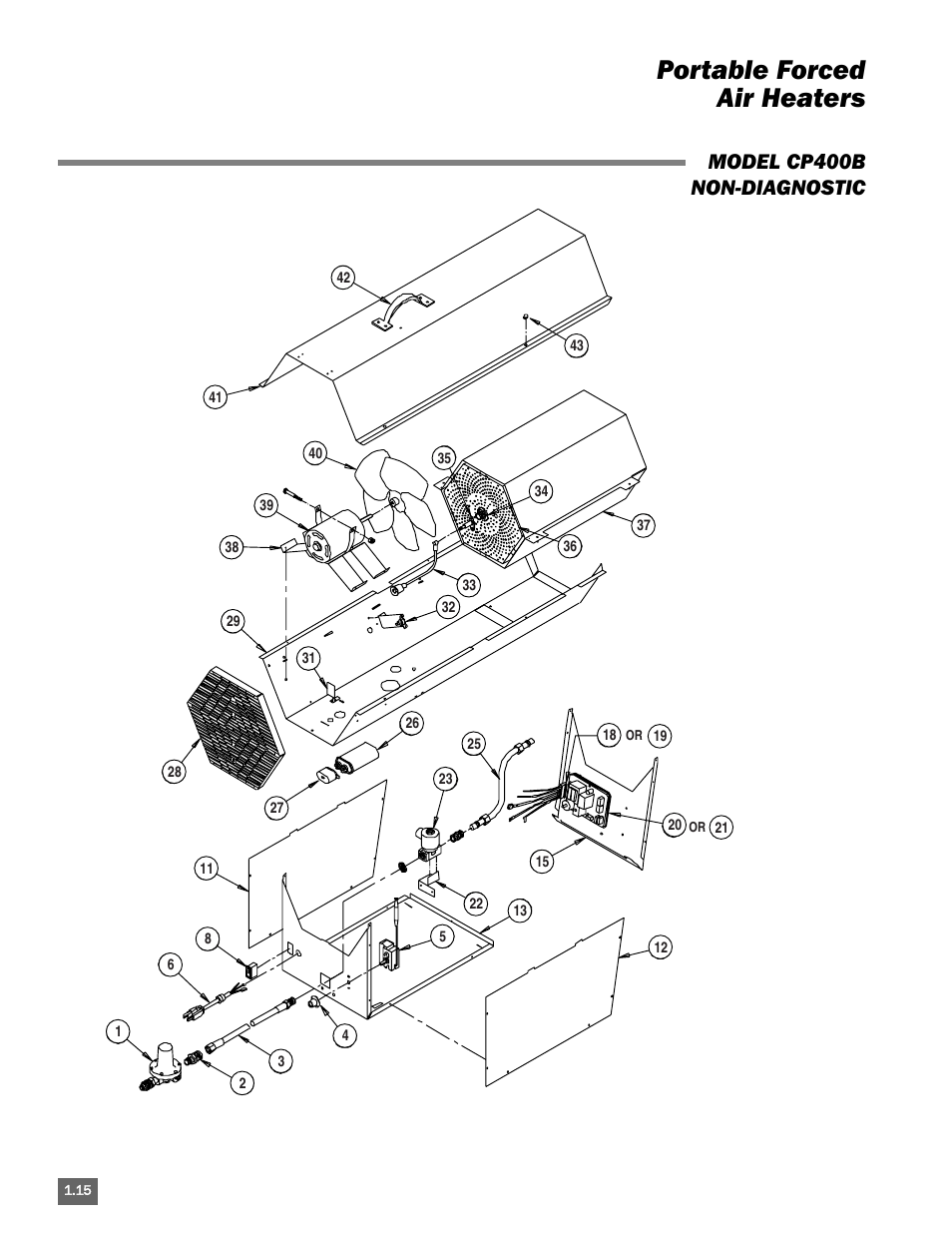 Portable forced air heaters, Model cp400b non-diagnostic | L.B. White Portable Gas Heaters User Manual | Page 20 / 99