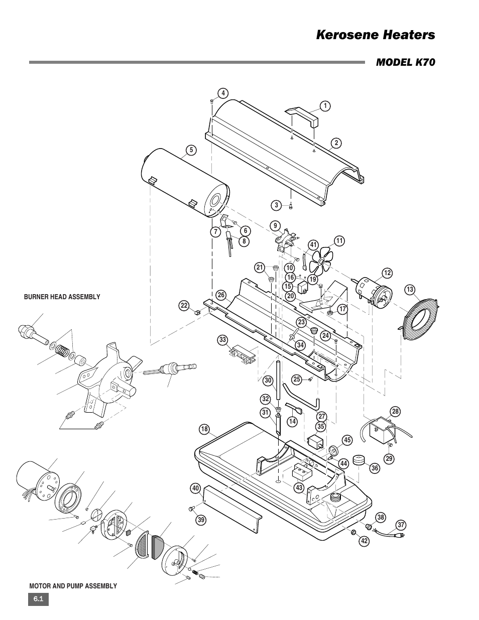 Kerosene heaters, Model k70 | L.B. White Portable Gas Heaters User Manual | Page 72 / 99