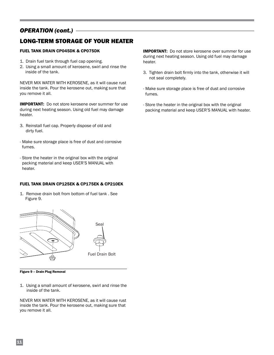 Operation (cont.) long-term storage of your heater | L.B. White 125-210K Tradesman User Manual | Page 12 / 30