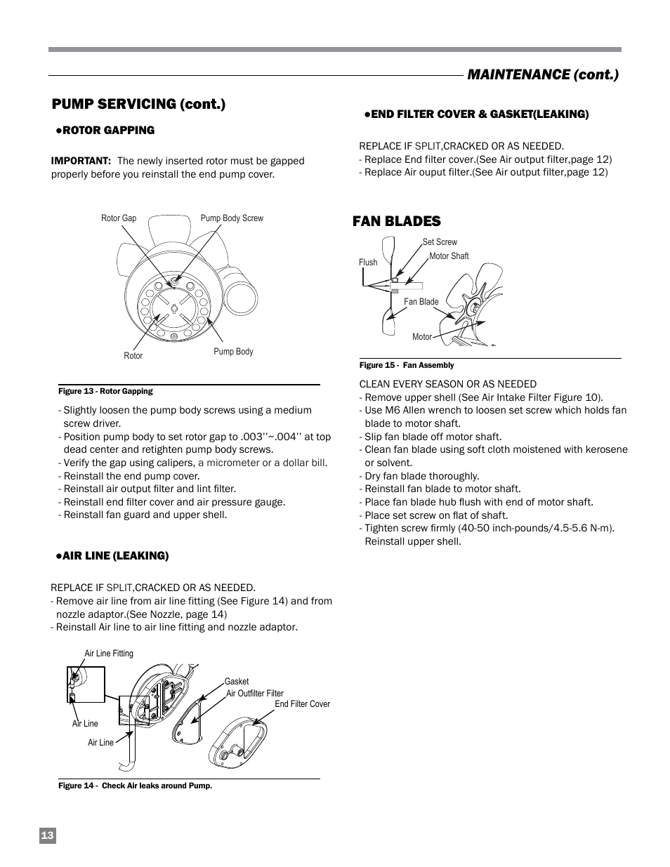 Maintenance (cont.) fan blades, Pump servicing (cont.) | L.B. White 125-210K Tradesman User Manual | Page 14 / 30