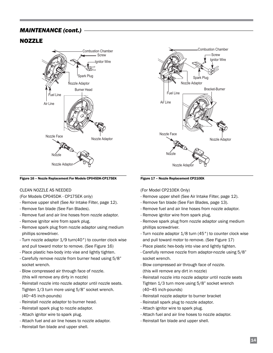 Maintenance (cont.) nozzle | L.B. White 125-210K Tradesman User Manual | Page 15 / 30