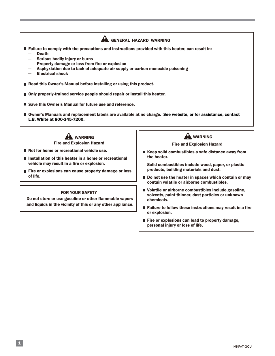 L.B. White 125-210K Tradesman User Manual | Page 2 / 30