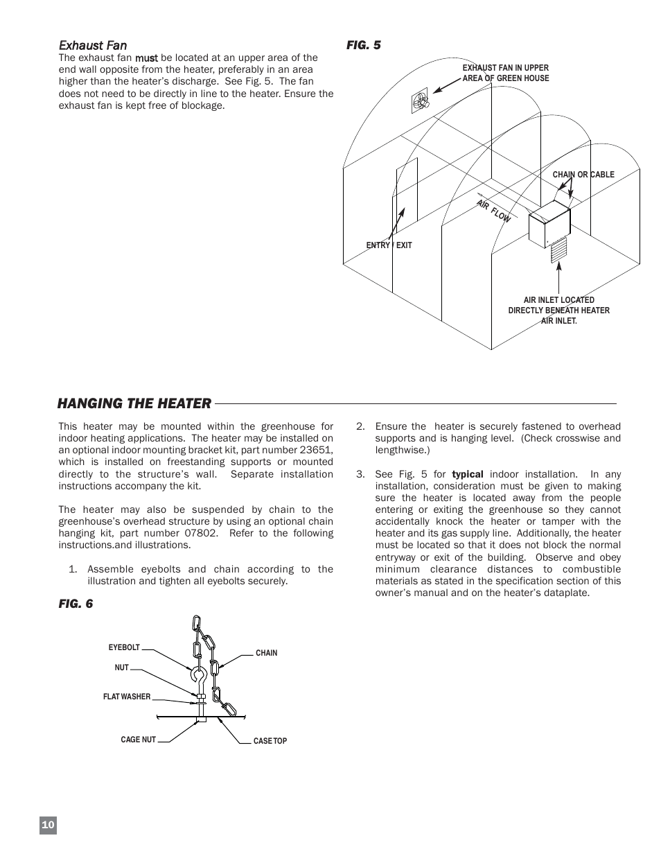 Hanging the heater, Eexhaust fan, Fig. 5 | Fig. 6 | L.B. White HW 120 Therma Grow User Manual | Page 10 / 28