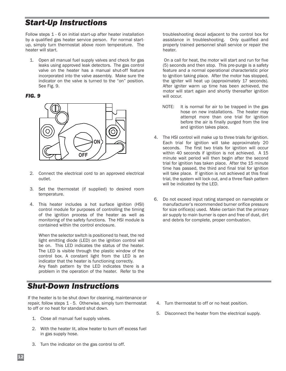 Start-up instructions shut-down instructions | L.B. White HW 120 Therma Grow User Manual | Page 12 / 28