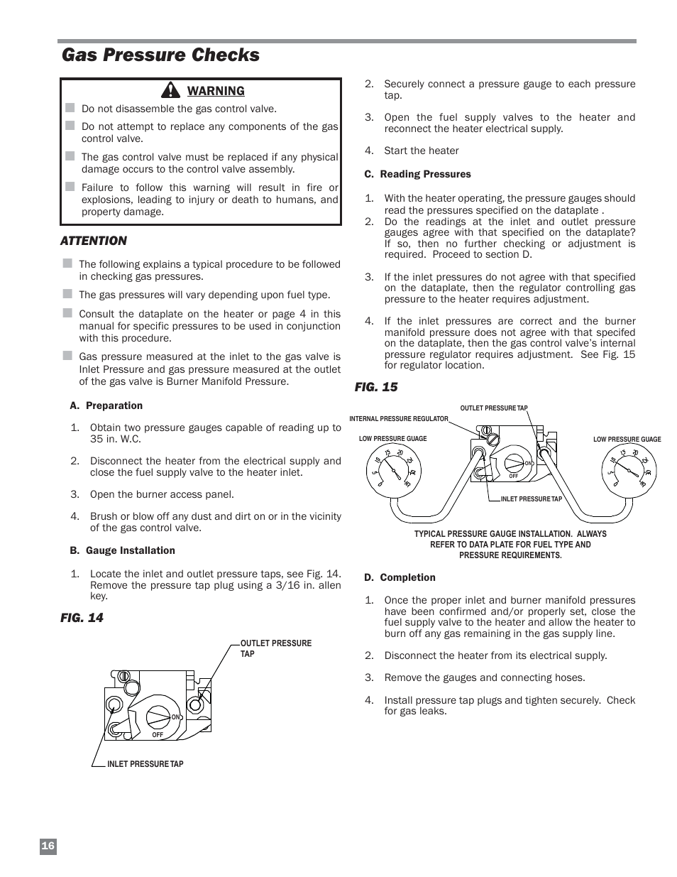 Gas pressure checks | L.B. White HW 120 Therma Grow User Manual | Page 16 / 28