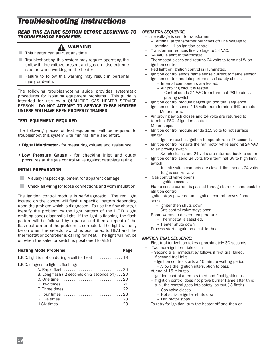 Troubleshooting instructions, Warning | L.B. White HW 120 Therma Grow User Manual | Page 18 / 28