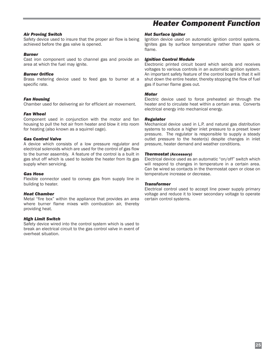 Heater component function | L.B. White HW 120 Therma Grow User Manual | Page 25 / 28