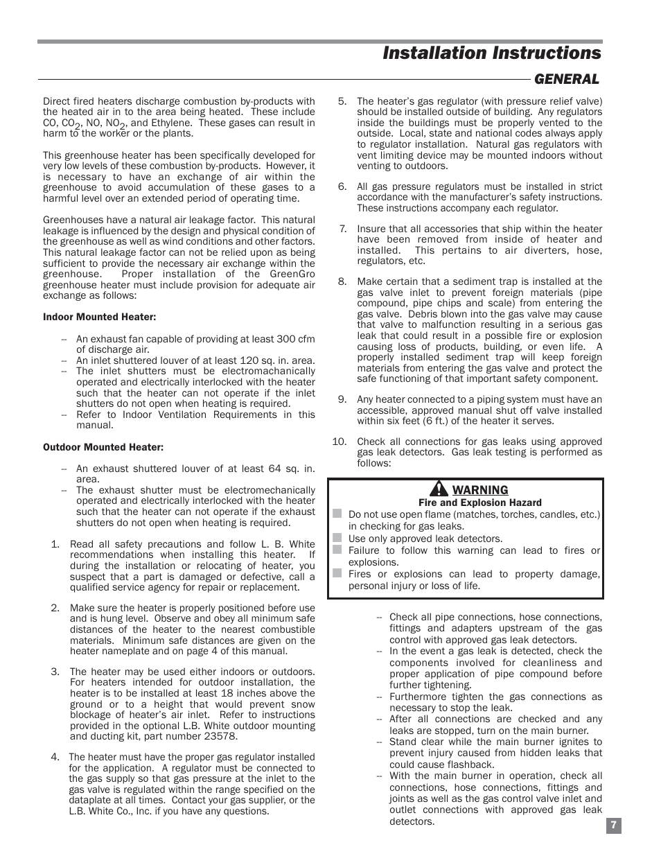 Installation instructions, General | L.B. White HW 120 Therma Grow User Manual | Page 7 / 28