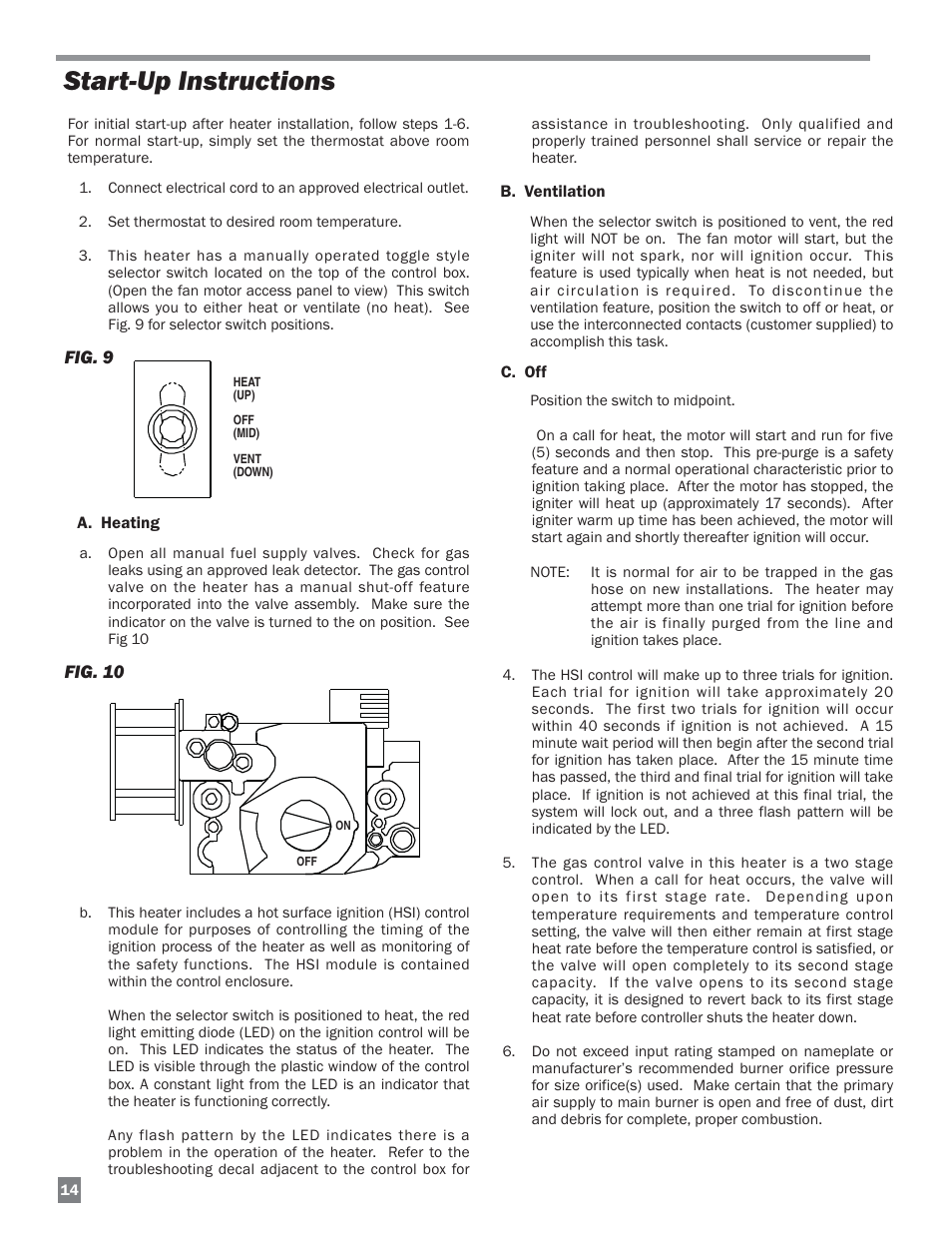 Start-up instructions | L.B. White HW120 Plus Therma Grow User Manual | Page 14 / 30