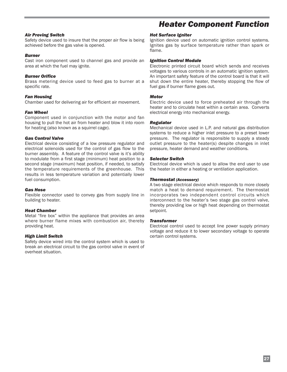 Heater component function | L.B. White HW120 Plus Therma Grow User Manual | Page 27 / 30