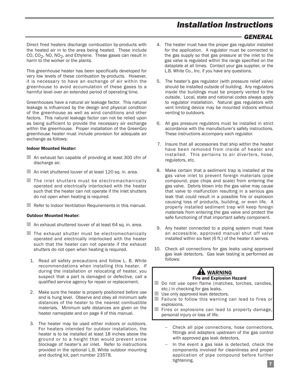 Installation instructions, General | L.B. White HW120 Plus Therma Grow User Manual | Page 7 / 30