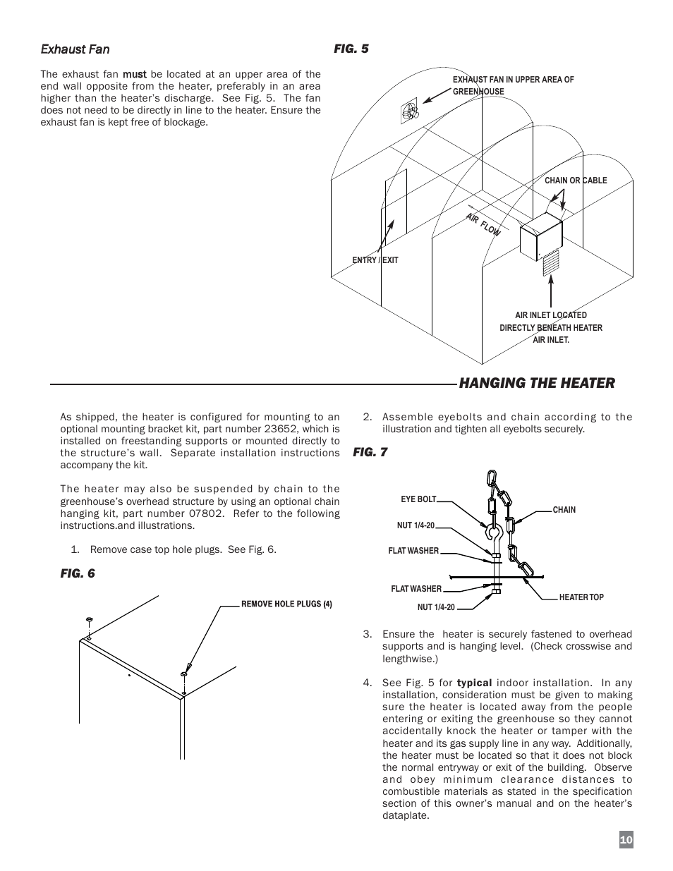 Hanging the heater, Fig. 6, Fig. 7 | Eexhaust fan, Fig. 5 | L.B. White 220 Therma Grow User Manual | Page 11 / 30