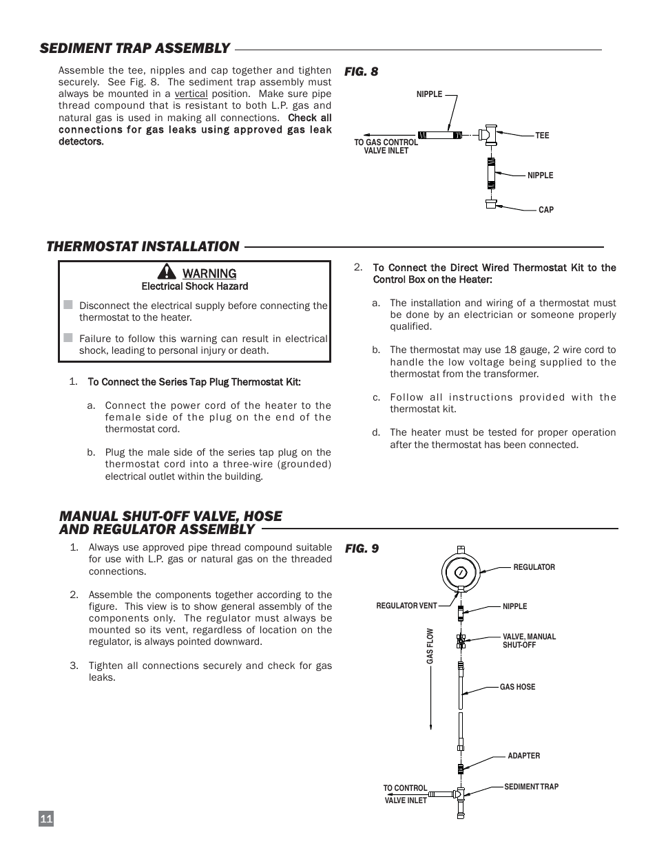 Sediment trap assembly, Warning, Fig. 9 | Fig. 8 | L.B. White 220 Therma Grow User Manual | Page 12 / 30