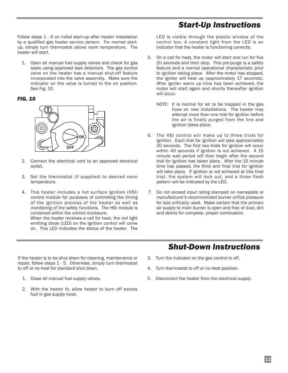 Start-up instructions shut-down instructions | L.B. White 220 Therma Grow User Manual | Page 13 / 30