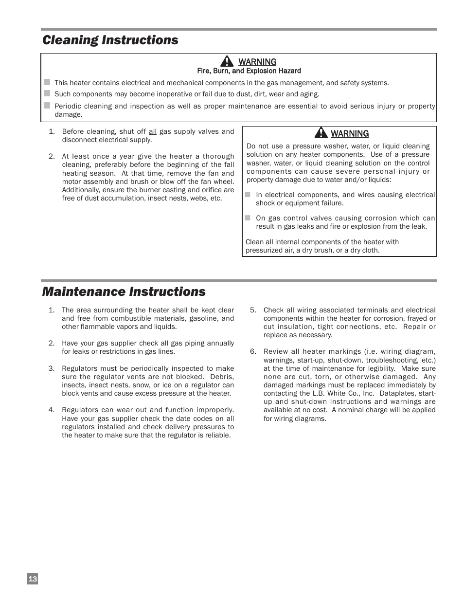 Cleaning instructions, Maintenance instructions | L.B. White 220 Therma Grow User Manual | Page 14 / 30