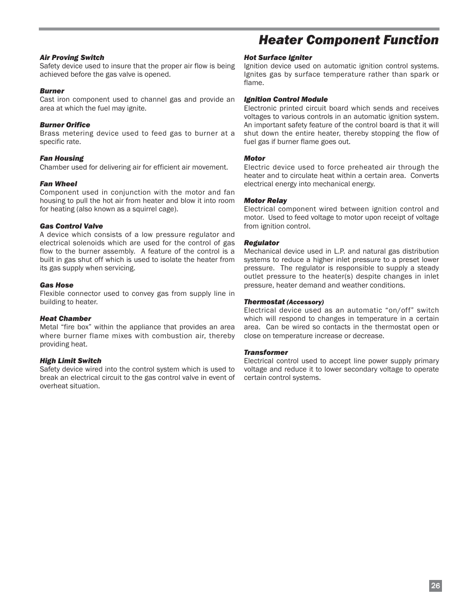 Heater component function | L.B. White 220 Therma Grow User Manual | Page 27 / 30