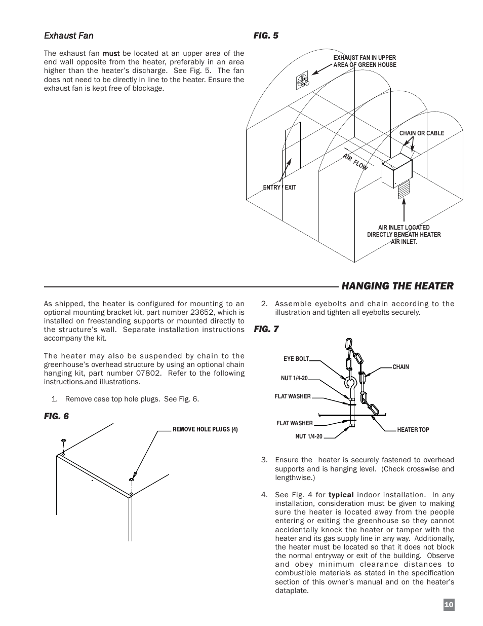 Hanging the heater, Eexhaust fan, Fig. 5 | Fig. 6, Fig. 7 | L.B. White 220 Plus Therma Grow User Manual | Page 11 / 32