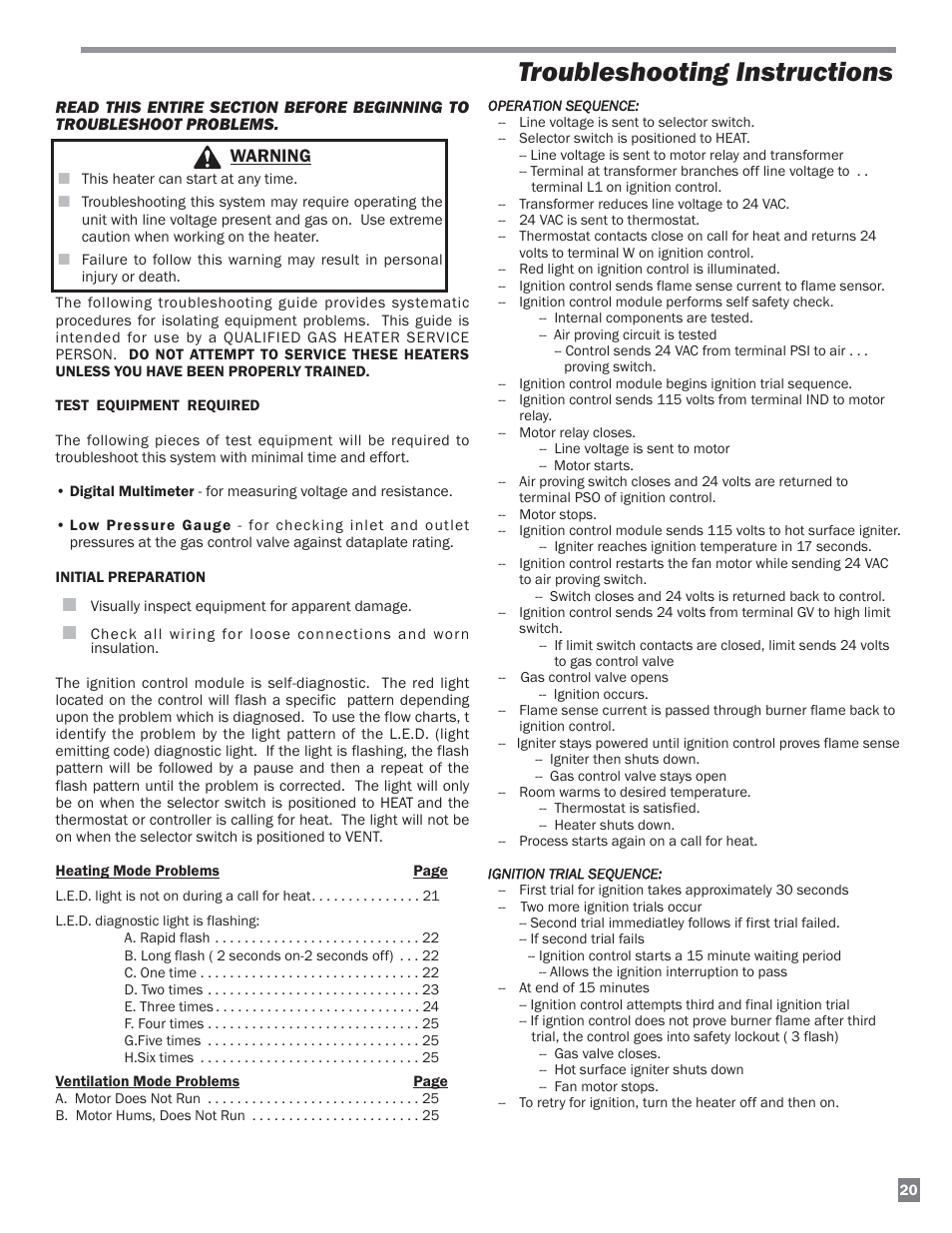 Troubleshooting instructions, Warning | L.B. White 220 Plus Therma Grow User Manual | Page 21 / 32