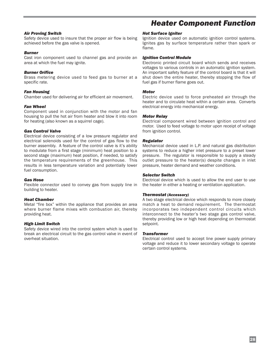 Heater component function | L.B. White 220 Plus Therma Grow User Manual | Page 29 / 32