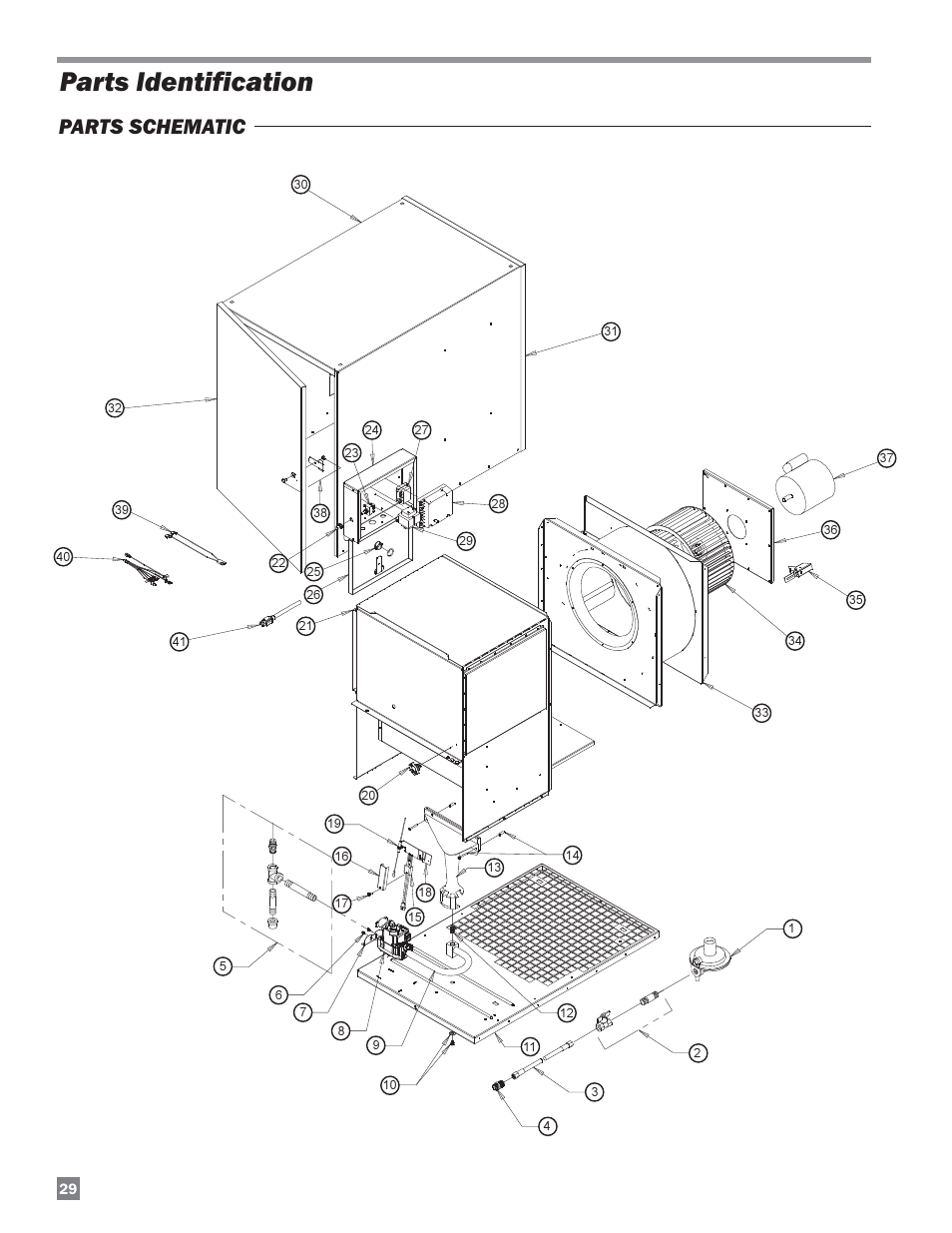 Parts identification, Parts schematic | L.B. White 220 Plus Therma Grow User Manual | Page 30 / 32