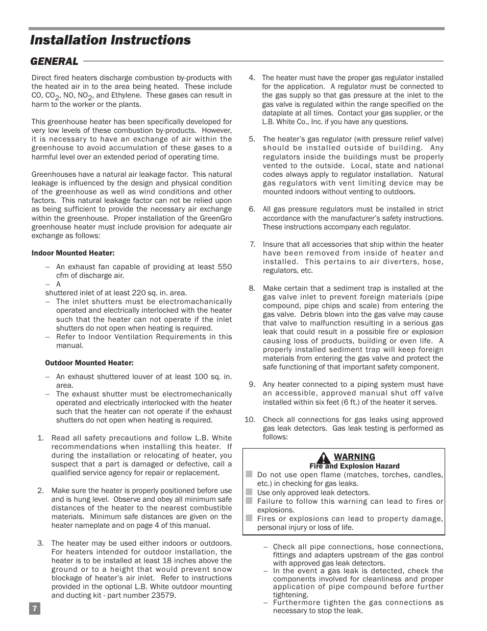 Installation instructions, General | L.B. White 220 Plus Therma Grow User Manual | Page 8 / 32