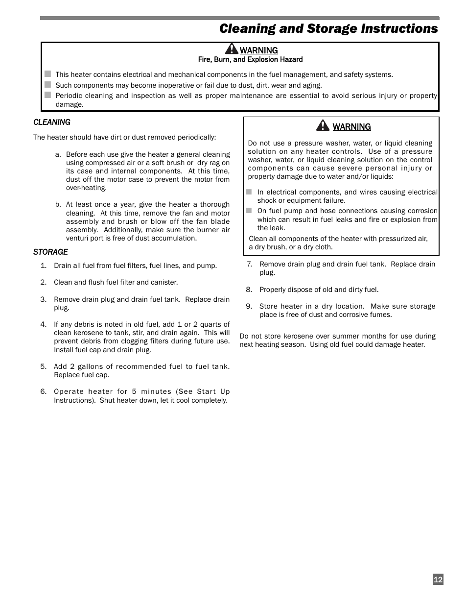 Cleaning and storage instructions | L.B. White 300 Director User Manual | Page 13 / 27