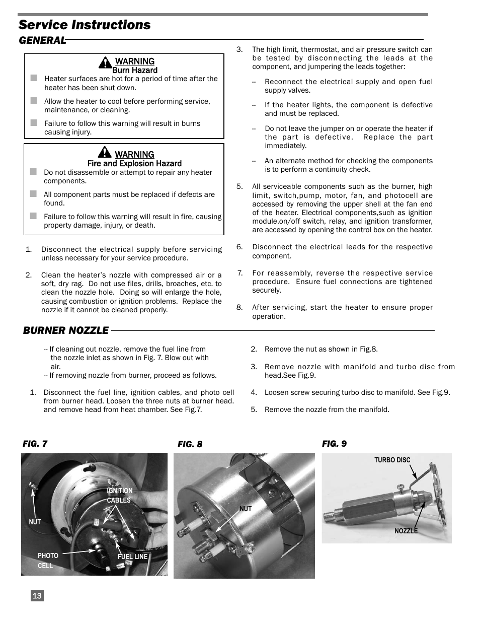 Service instructions, Burner nozzle, General | L.B. White 300 Director User Manual | Page 14 / 27