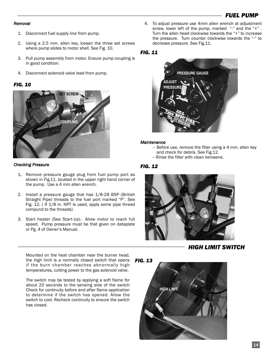 Fuel pump, High limit switch | L.B. White 300 Director User Manual | Page 15 / 27