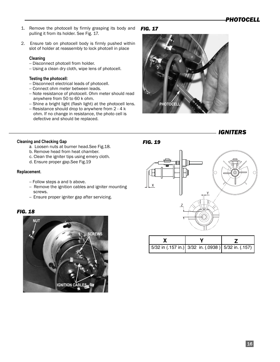 Photocell, Igniters | L.B. White 300 Director User Manual | Page 17 / 27