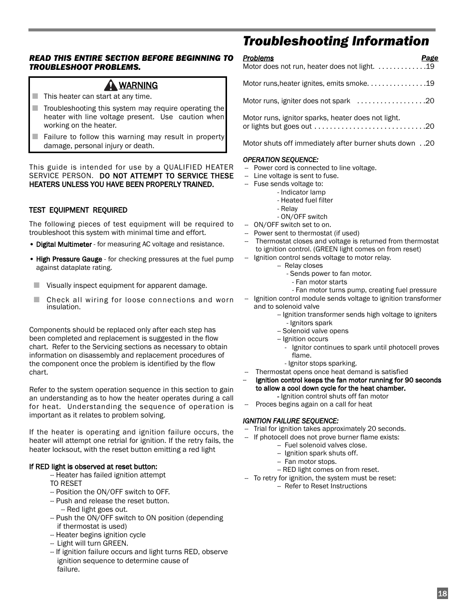 Troubleshooting information | L.B. White 300 Director User Manual | Page 19 / 27