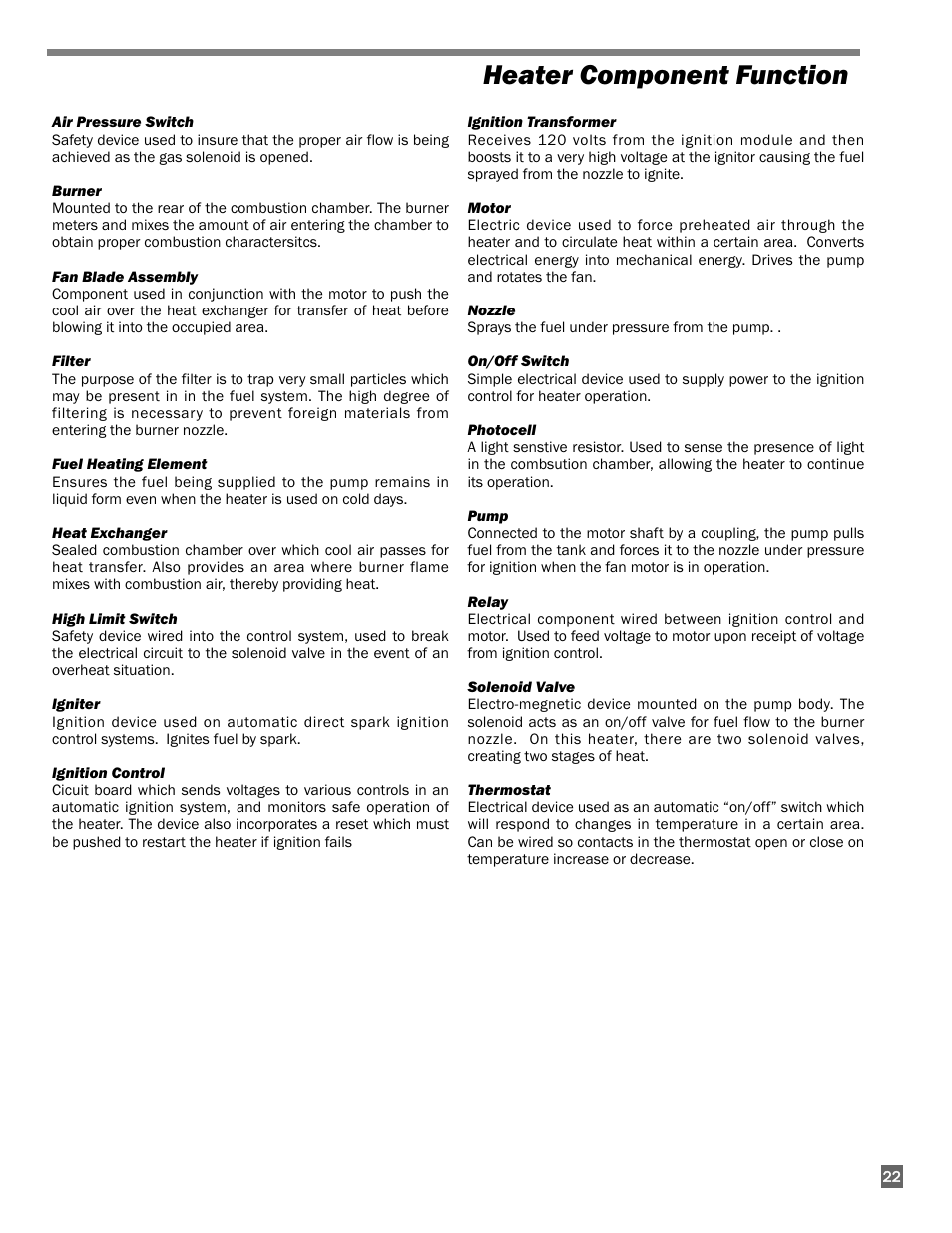 Heater component function | L.B. White 300 Director User Manual | Page 23 / 27