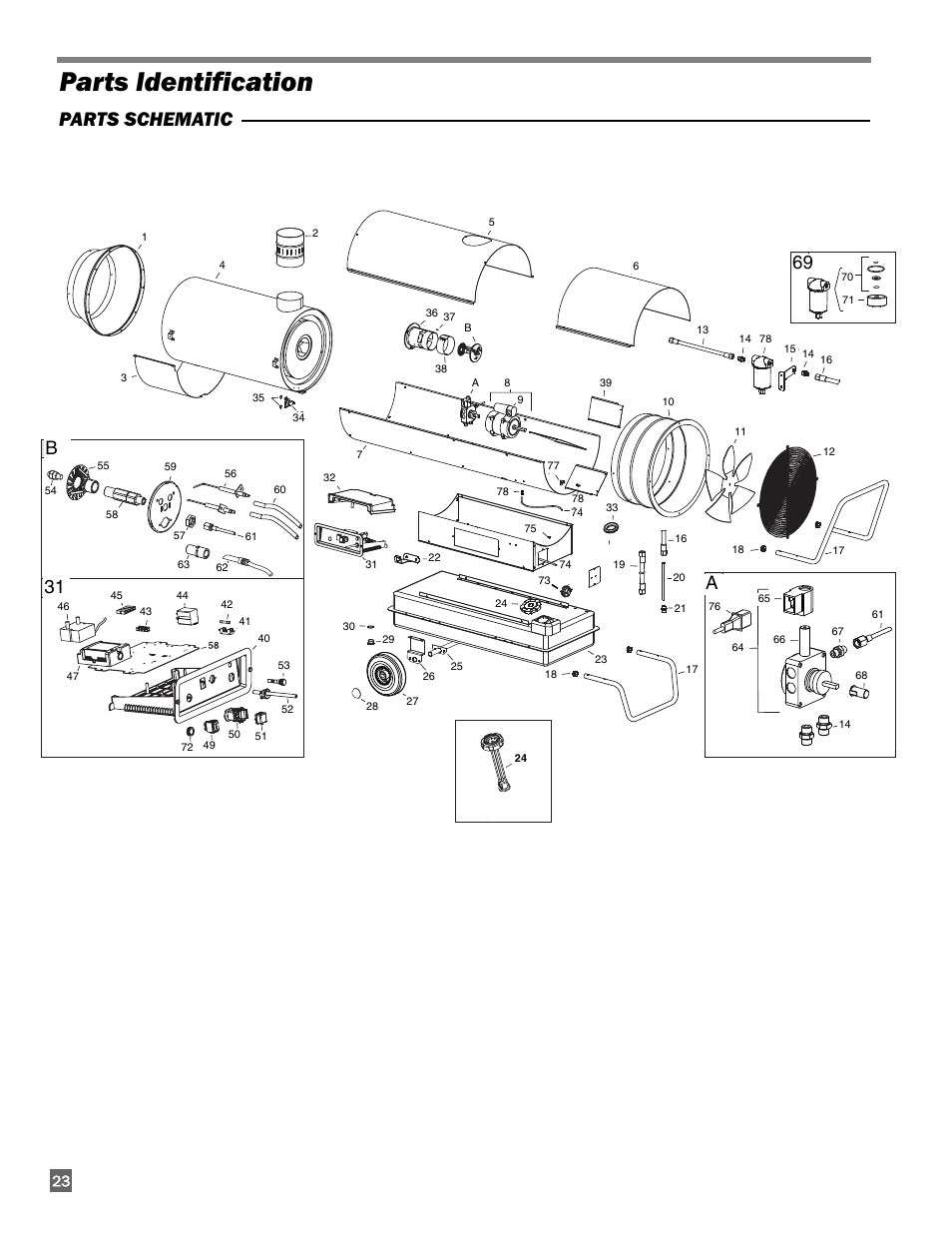 Parts identification, Parts schematic, 31 b | L.B. White 300 Director User Manual | Page 24 / 27