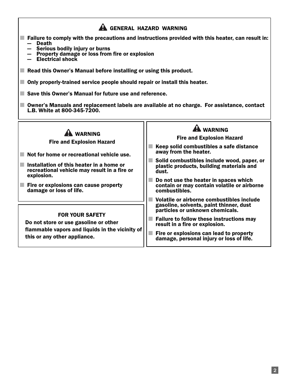 L.B. White 300 Director User Manual | Page 3 / 27