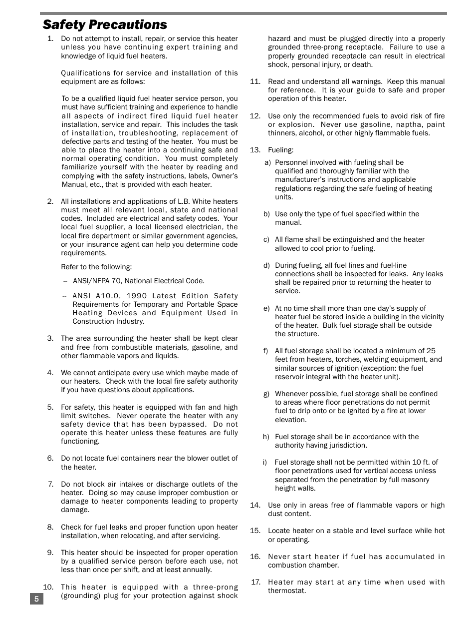 Safety precautions | L.B. White 300 Director User Manual | Page 6 / 27