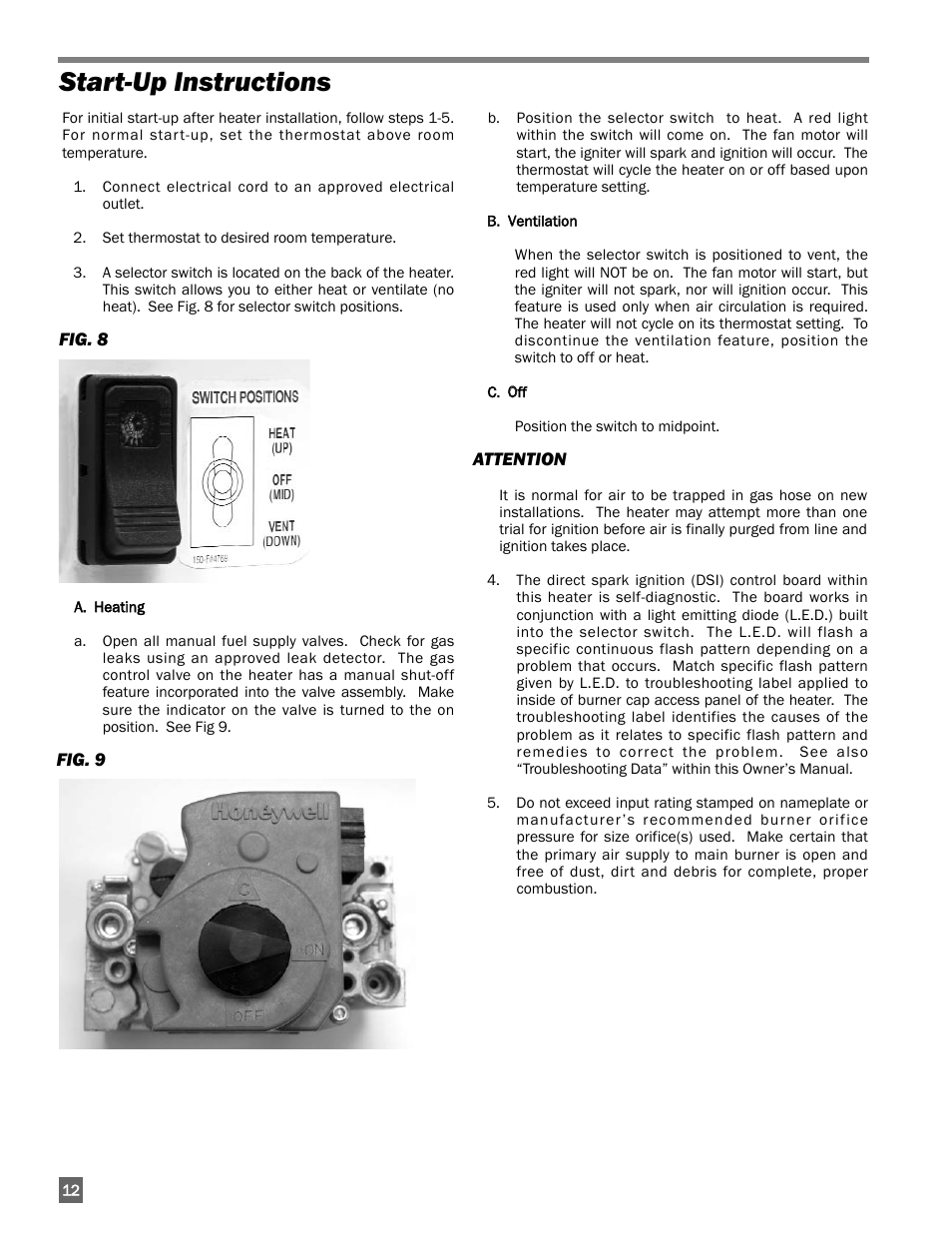 Start-up instructions | L.B. White 350 Premier Dual Fuel User Manual | Page 12 / 33