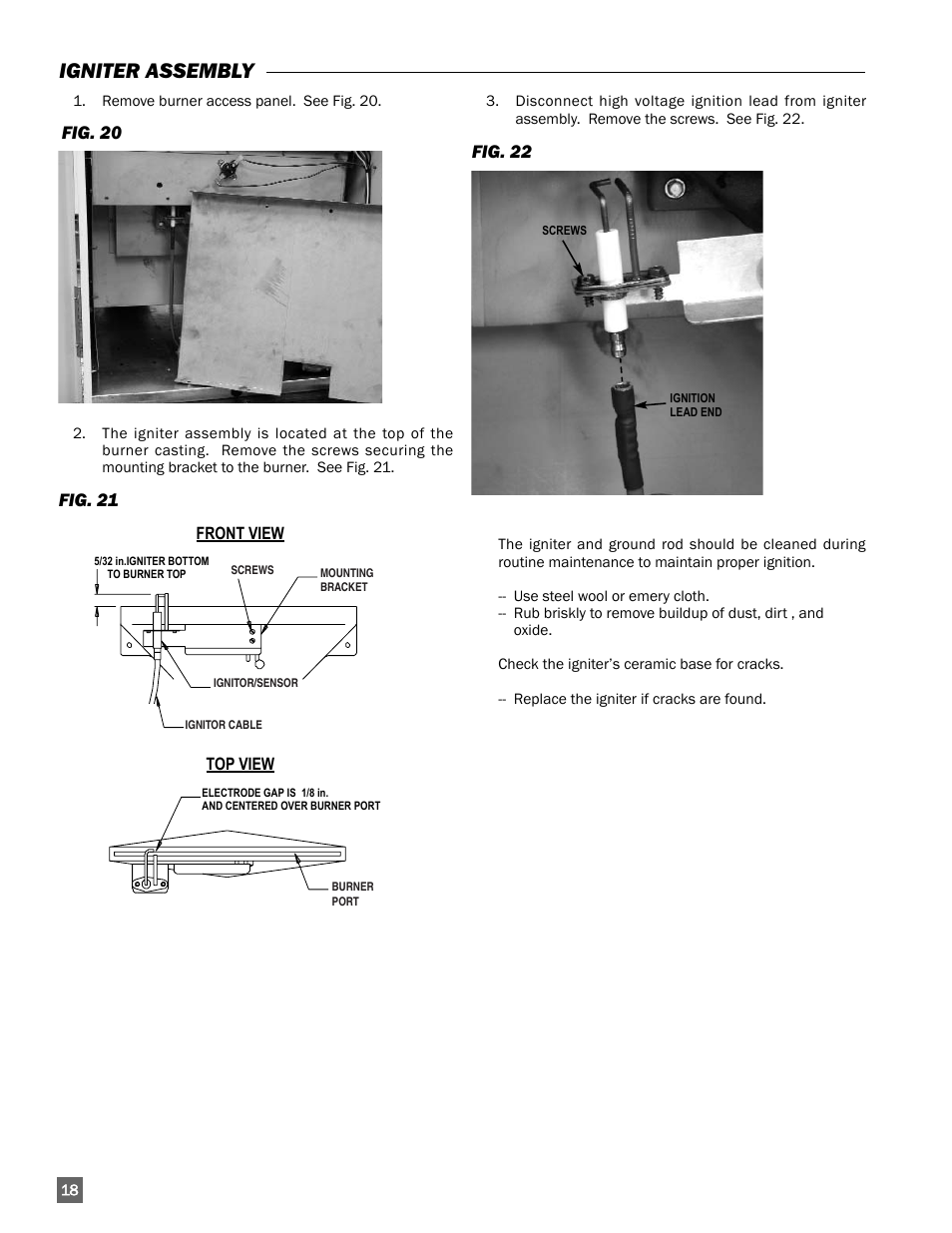 Igniter assembly, Fig. 20, Fig. 21 | Fig. 22 | L.B. White 350 Premier Dual Fuel User Manual | Page 18 / 33