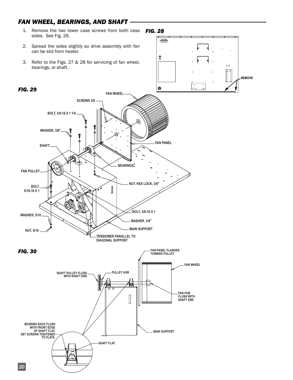 Fan wheel, bearings, and shaft, Fig. 28, Fig. 29 fig. 30 | L.B. White 350 Premier Dual Fuel User Manual | Page 20 / 33