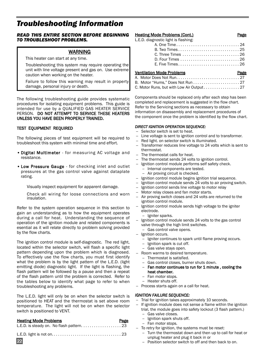 Troubleshooting information | L.B. White 350 Premier Dual Fuel User Manual | Page 22 / 33