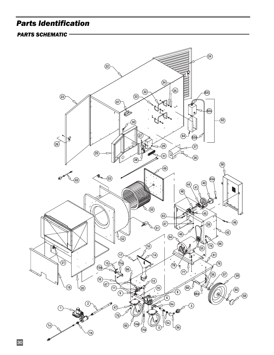 Parts identification, Parts schematic | L.B. White 350 Premier Dual Fuel User Manual | Page 30 / 33