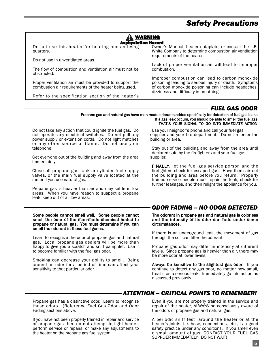 Safety precautions | L.B. White 350 Premier Dual Fuel User Manual | Page 5 / 33