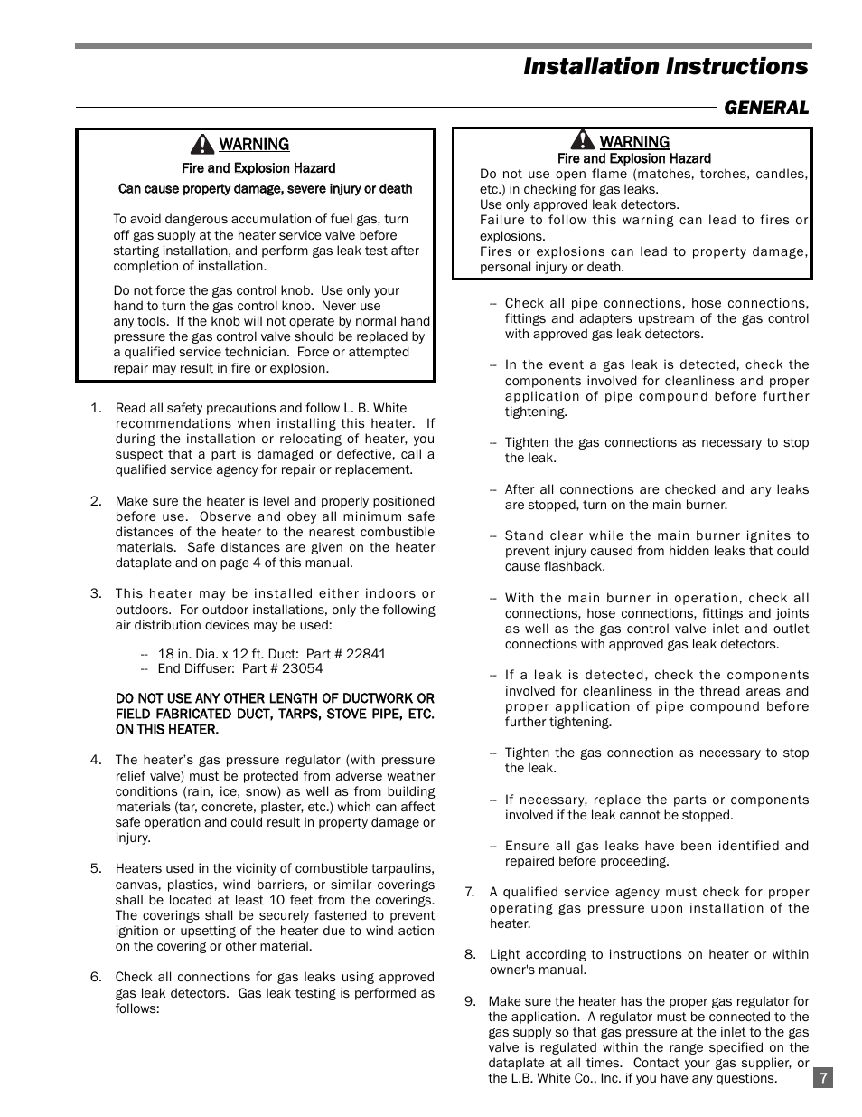 Installation instructions, General | L.B. White 350 Premier Dual Fuel User Manual | Page 7 / 33