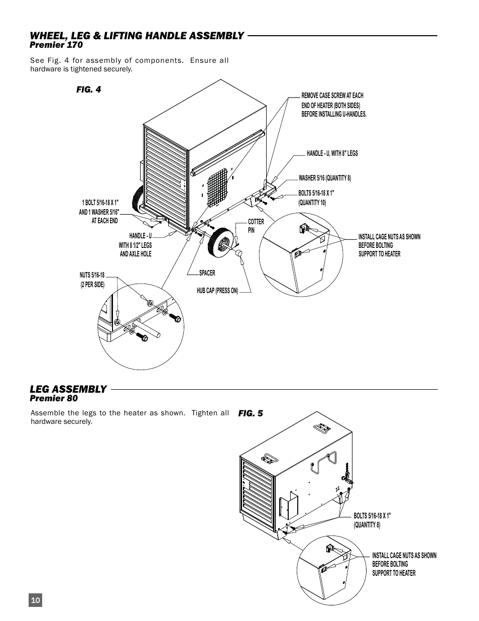 Wheel, leg & lifting handle assembly, Leg assembly | L.B. White 170 Premier User Manual | Page 10 / 34