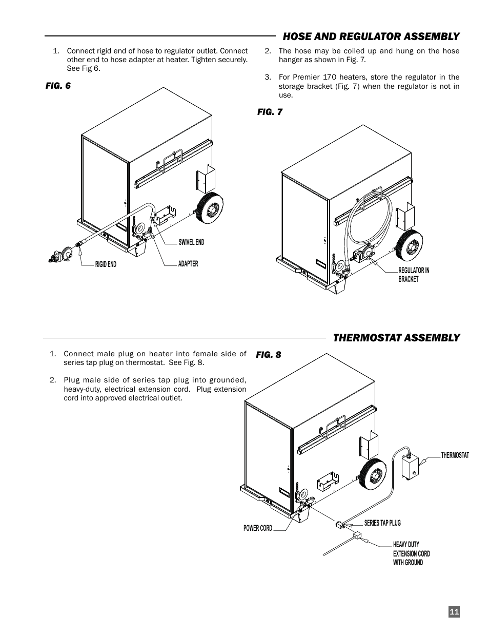 Hose and regulator assembly, Thermostat assembly | L.B. White 170 Premier User Manual | Page 11 / 34