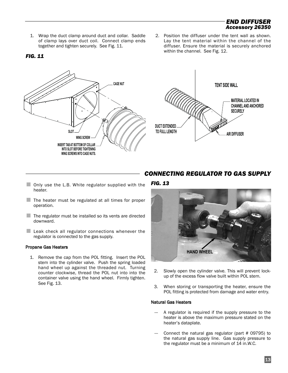 Connecting regulator to gas supply end diffuser | L.B. White 170 Premier User Manual | Page 13 / 34