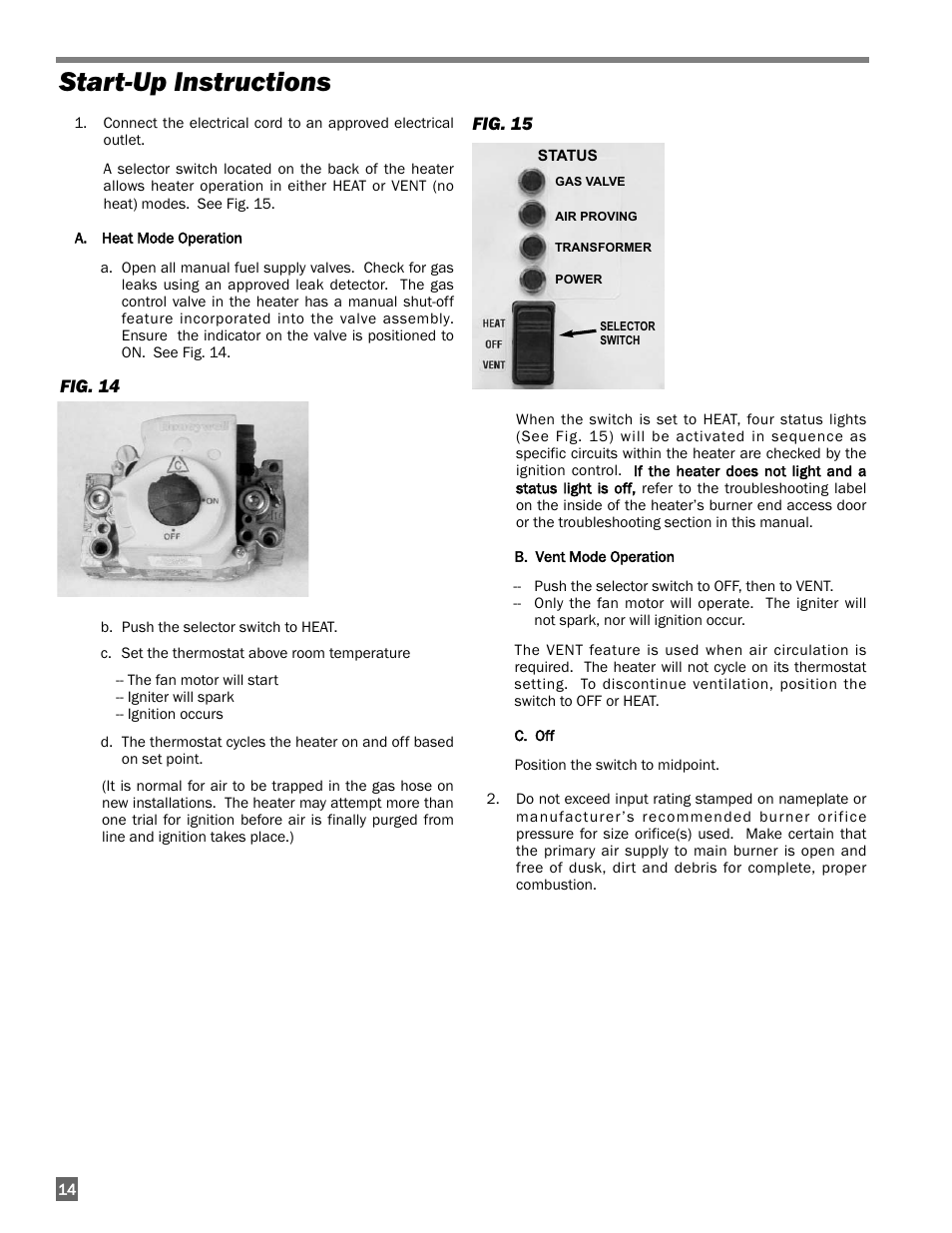 Start-up instructions | L.B. White 170 Premier User Manual | Page 14 / 34