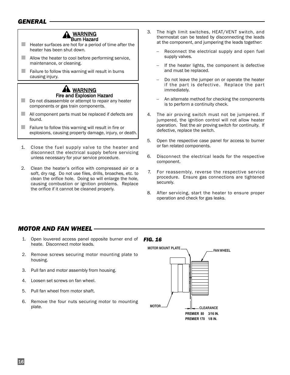 Motor and fan wheel, General | L.B. White 170 Premier User Manual | Page 16 / 34