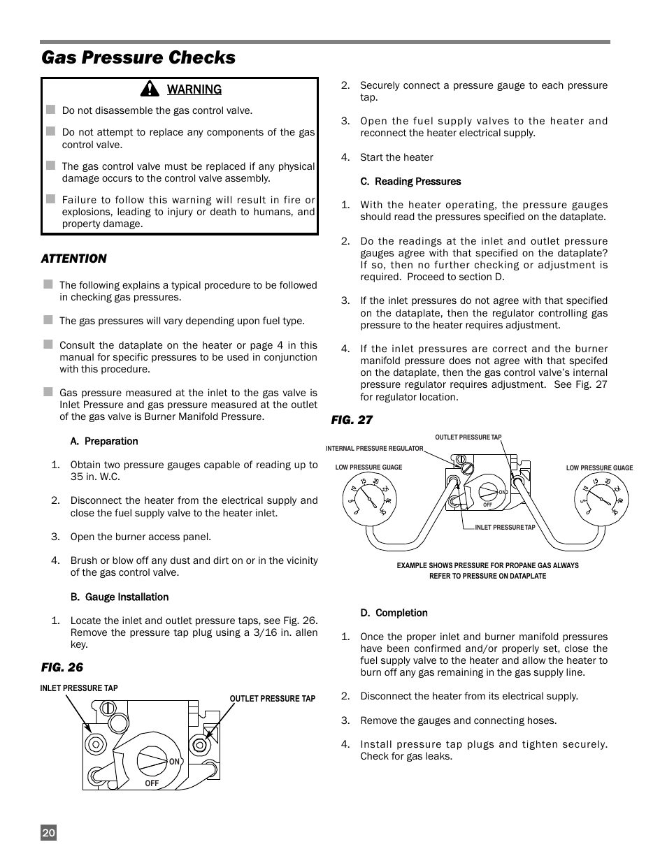 Gas pressure checks | L.B. White 170 Premier User Manual | Page 20 / 34